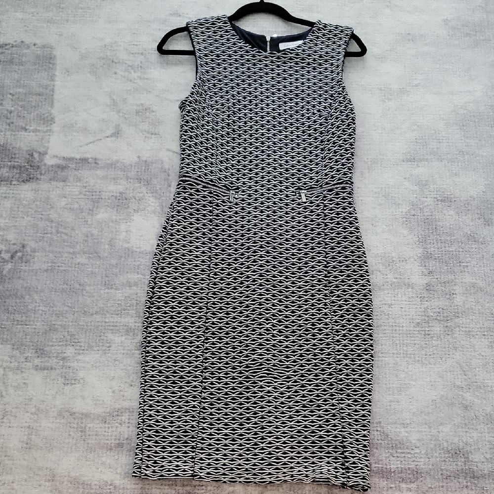 Calvin Klein Collection Black and White Sheath Midi Dress